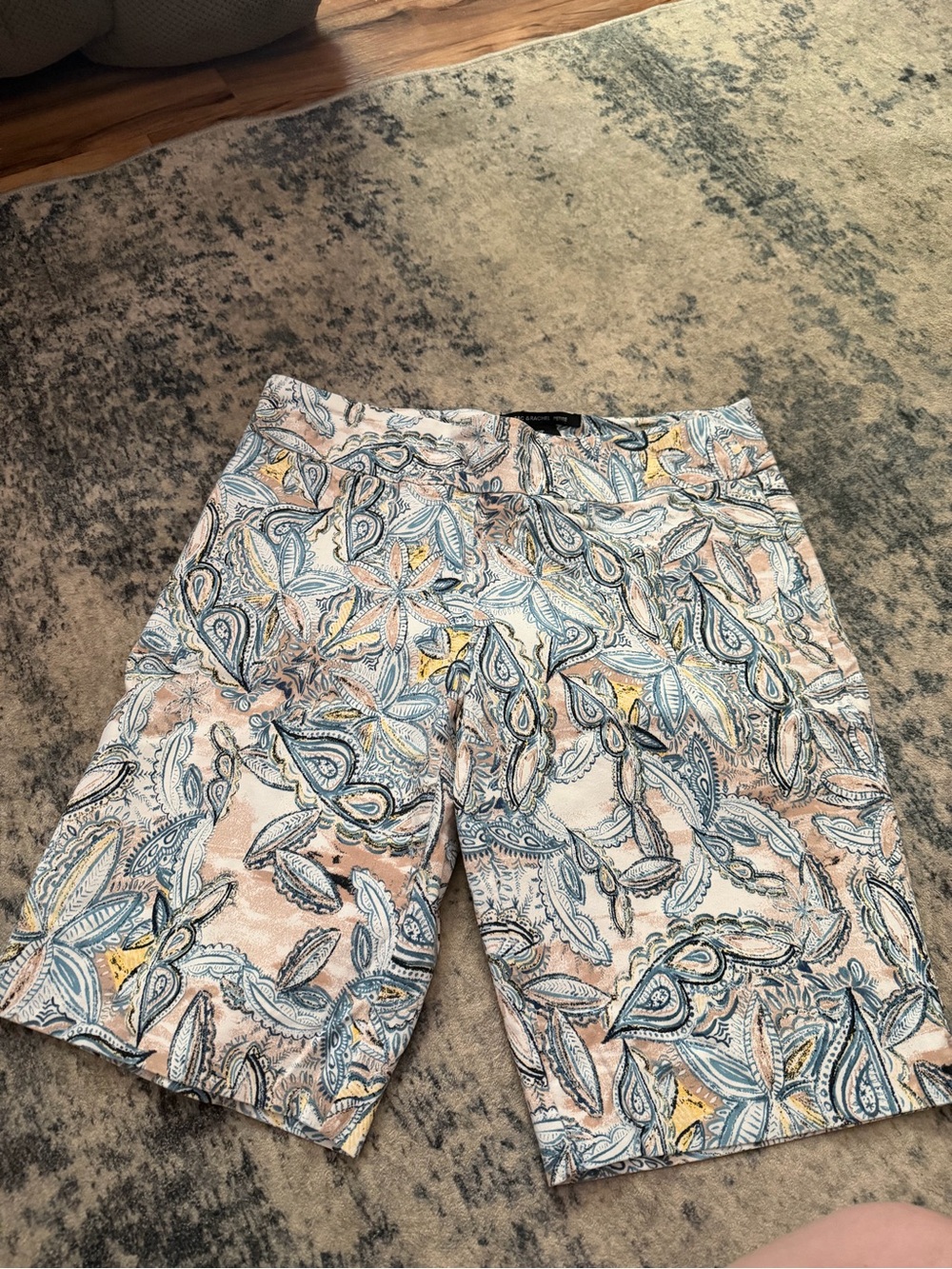 Paisley Print Cotton Shorts in Blue, Pink & Yellow